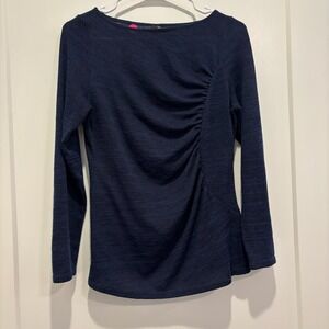 Kay Celine Navy Blue Long Sleeve Ruched Boat Neck Knit Top Womens Size M